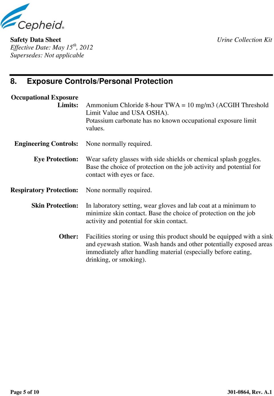 (ACGIH Threshold Limit Value and USA OSHA). Potassium carbonate has no known occupational exposure limit values. None normally required.