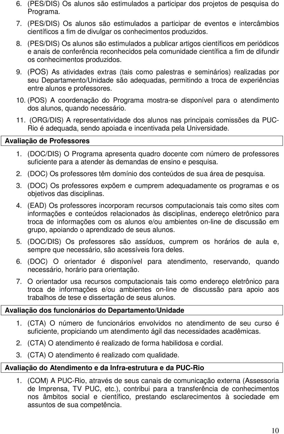 (PES/DIS) Os alunos são estimulados a publicar artigos científicos em periódicos e anais de conferência reconhecidos pela comunidade científica a fim de difundir os conhecimentos produzidos. 9.