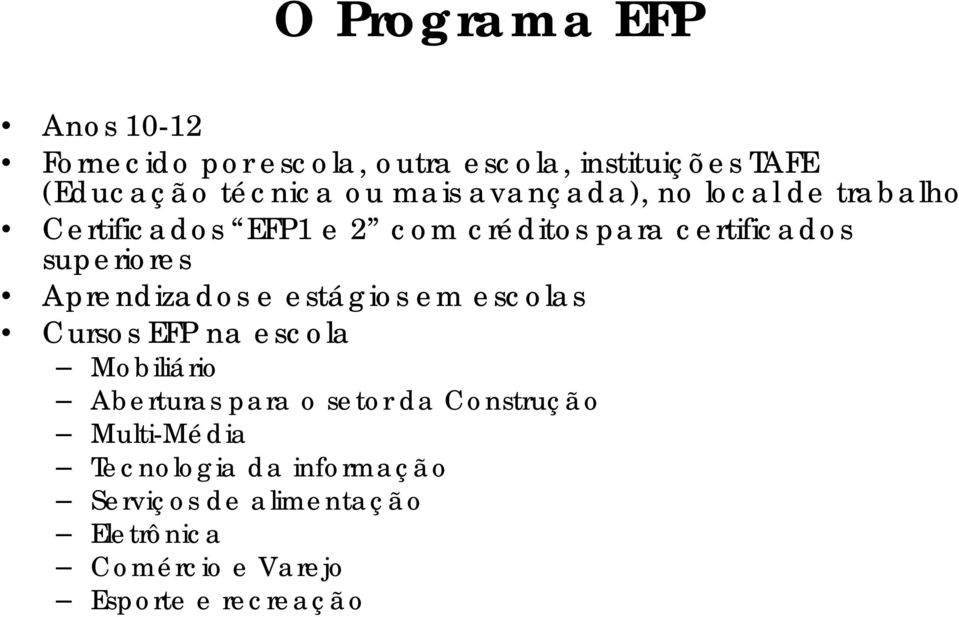 Aprendizados e estágios em escolas Cursos EFP na escola Mobiliário Aberturas para o setor da Construção