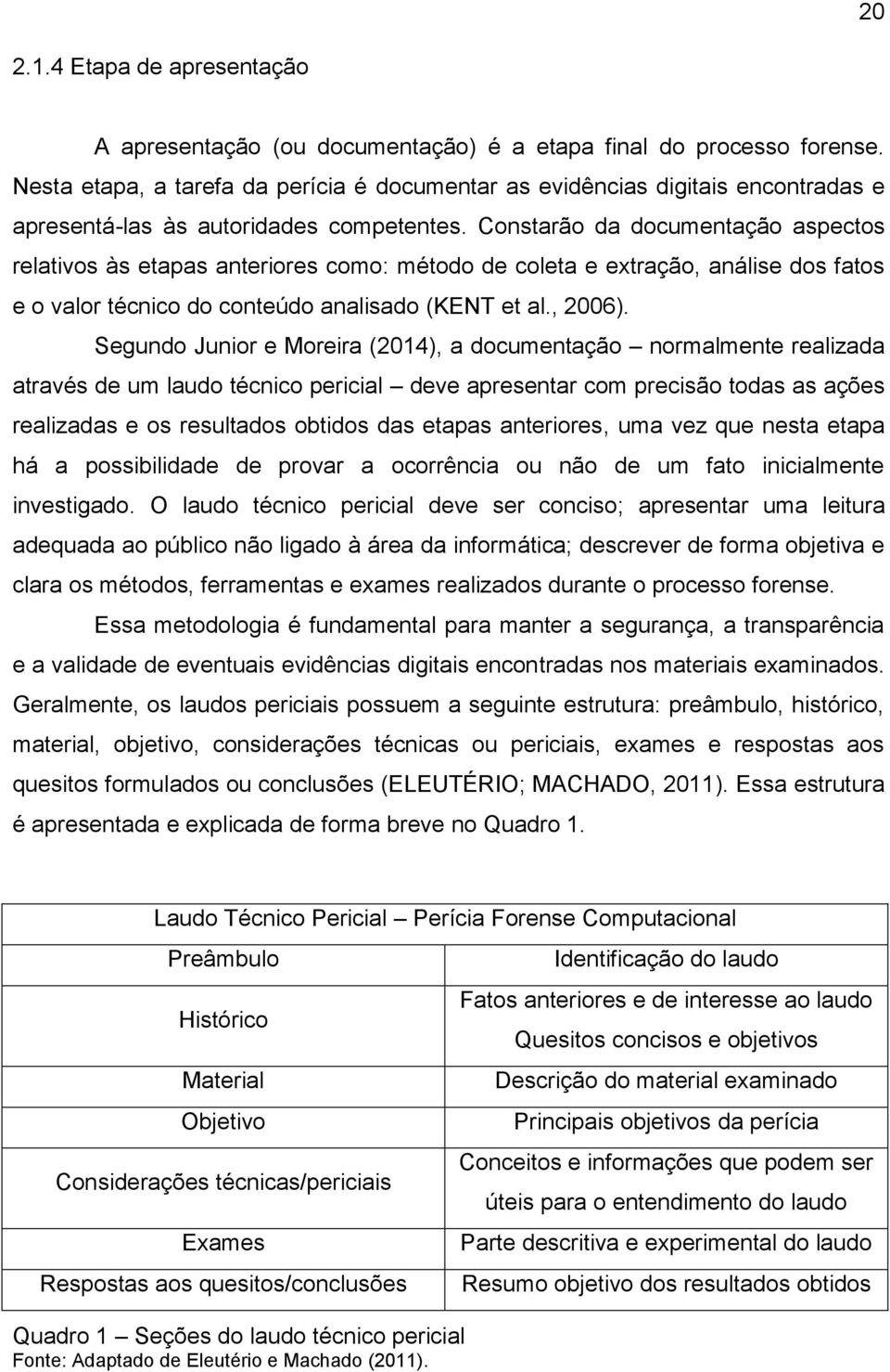 Constarão da documentação aspectos relativos às etapas anteriores como: método de coleta e extração, análise dos fatos e o valor técnico do conteúdo analisado (KENT et al., 2006).