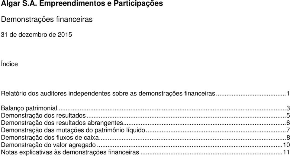 .. 5 Demonstração dos resultados abrangentes... 6 Demonstração das mutações do patrimônio líquido.