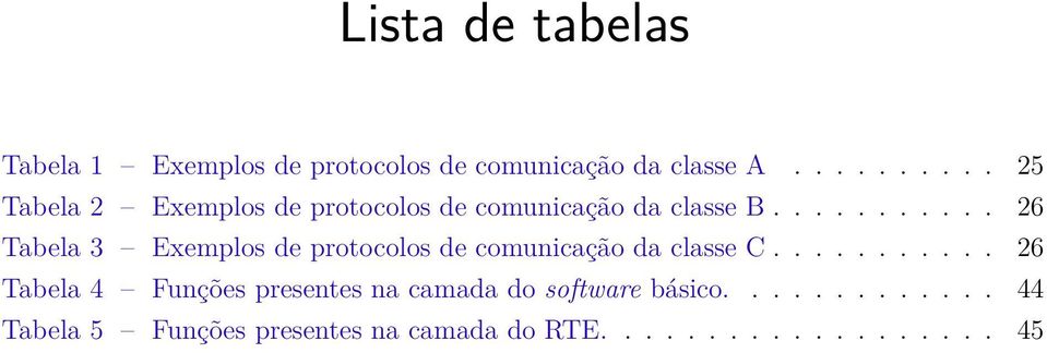 .......... 26 Tabela 3 Exemplos de protocolos de comunicação da classe C.