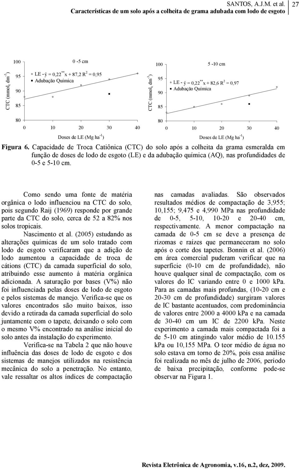 Como sendo uma fonte de matéria orgânica o lodo influenciou na CTC do solo, pois segundo Raij (1969) responde por grande parte da CTC do solo, cerca de 52 a 82% nos solos tropicais. Nascimento et al.