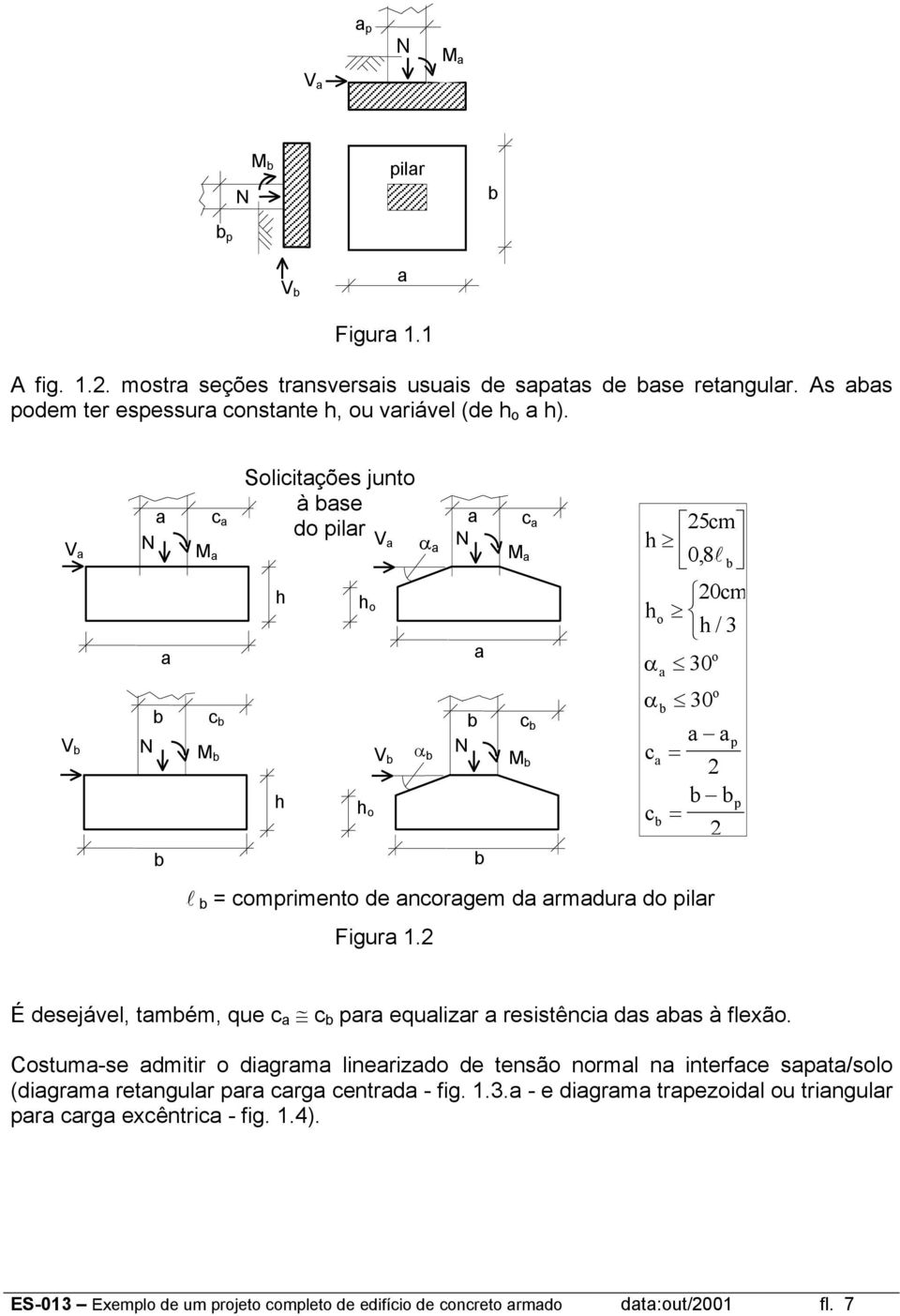 cm h 5 08, l cm ho 0 h / 3 o α 30 o α 30 p c p c l comprimento de ncorgem d rmdur do pilr M M É desejável, tmém, que c c pr equlizr resistênci ds s à flexão.