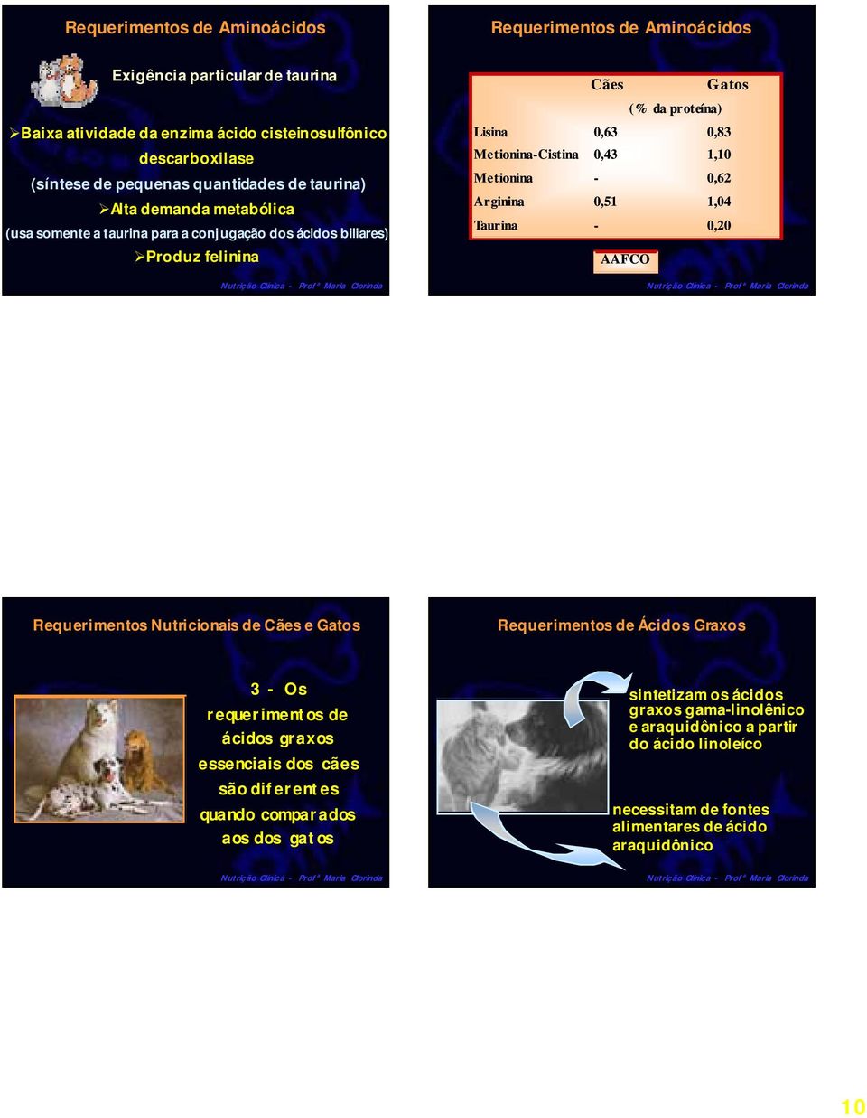 Metionina - 0,62 Arginina 0,51 1,04 Taur ina - 0,20 AAFCO Requerimentos de Ácidos Graxos 3 - Os requerimentos de ácidos graxos essenciais dos cães são diferentes