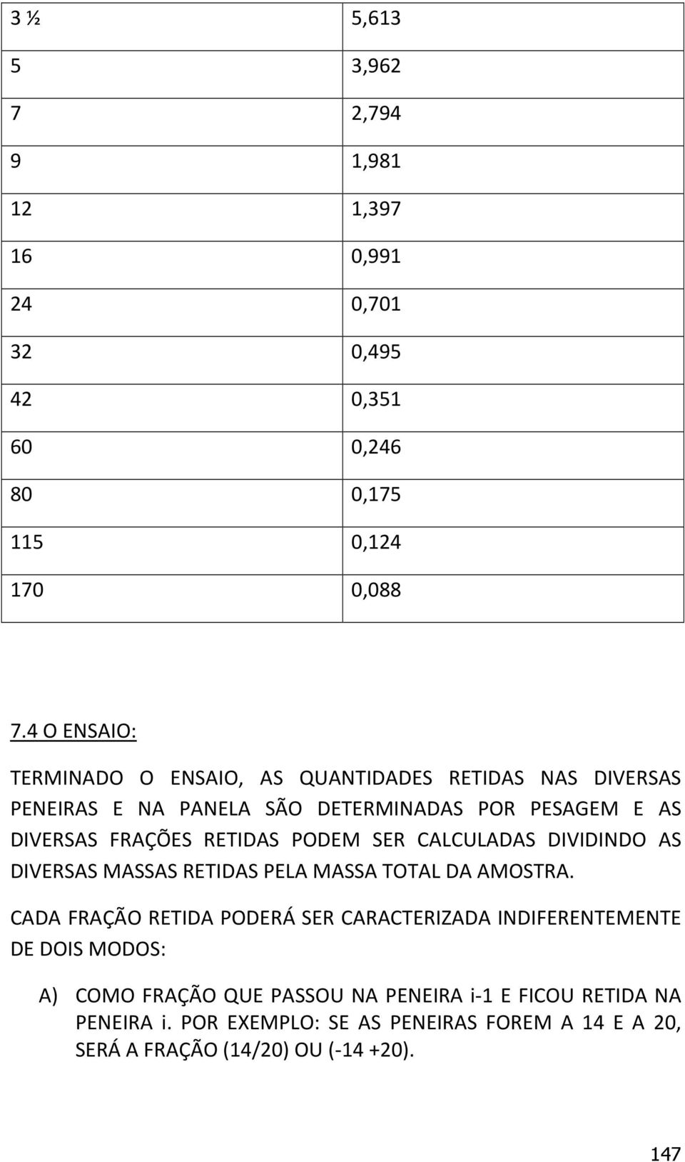 RETIDAS PODEM SER CALCULADAS DIVIDINDO AS DIVERSAS MASSAS RETIDAS PELA MASSA TOTAL DA AMOSTRA.