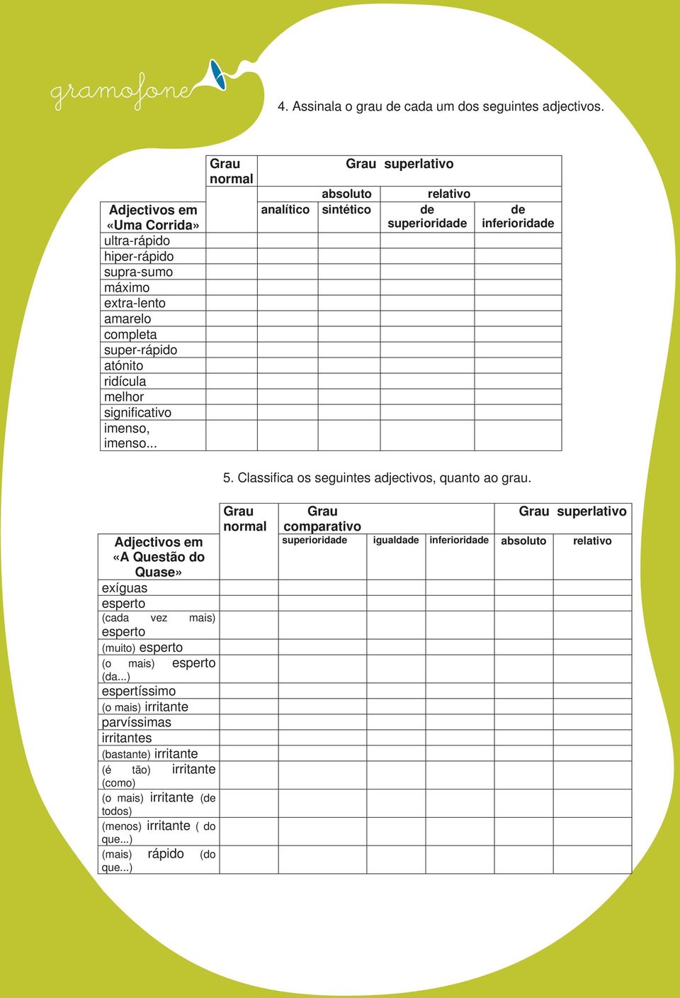 .. superlativo absoluto relativo analítico sintético de superioridade de inferioridade 5. Classifica os seguintes adjectivos, quanto ao grau.