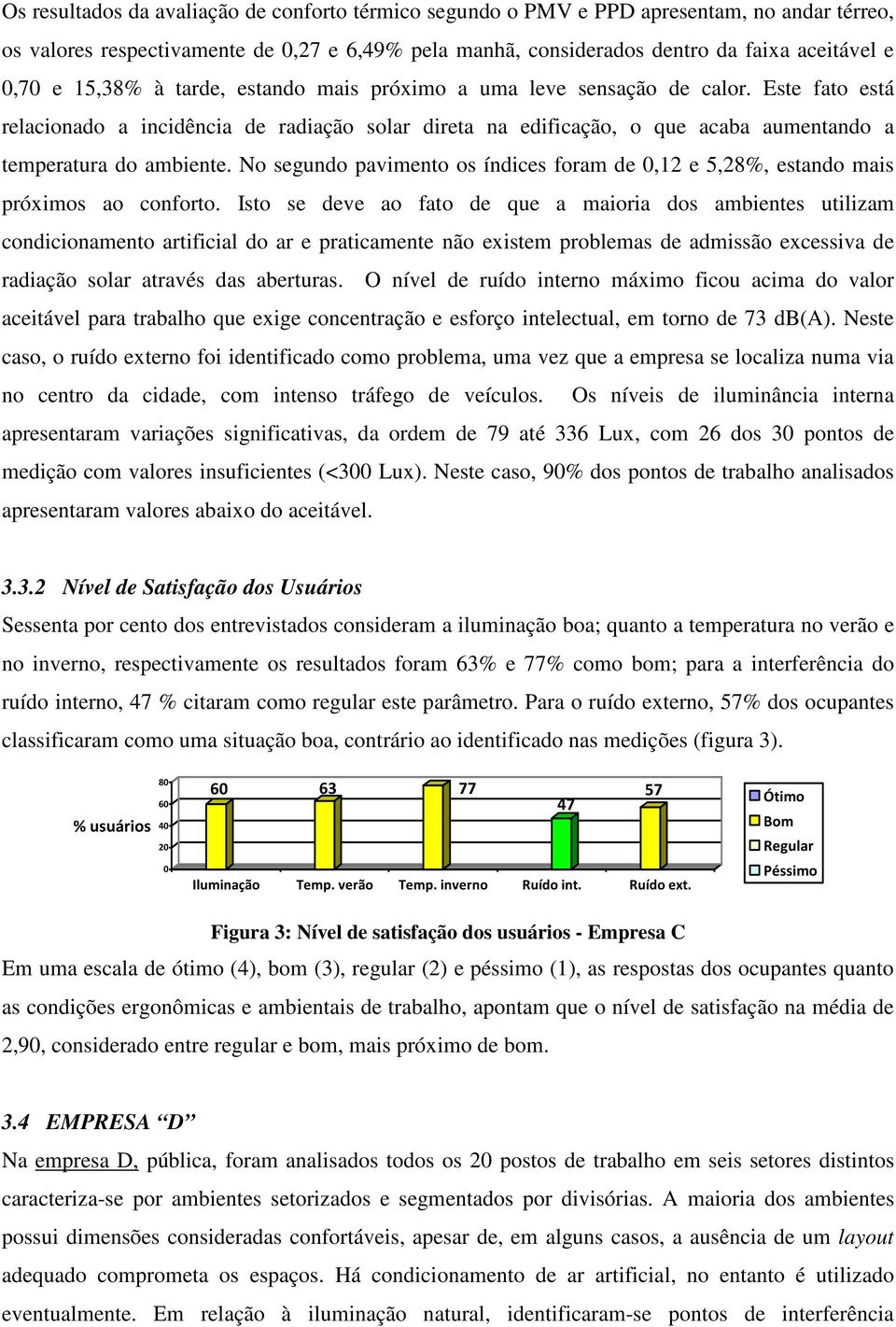 No segundo pavimento os índices foram de 0,12 e 5,28%, estando mais próximos ao conforto.