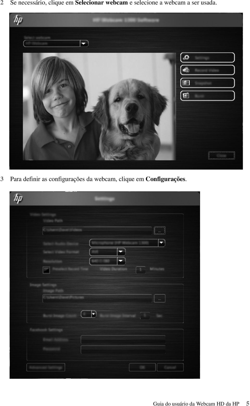 3 Para definir as configurações da webcam,