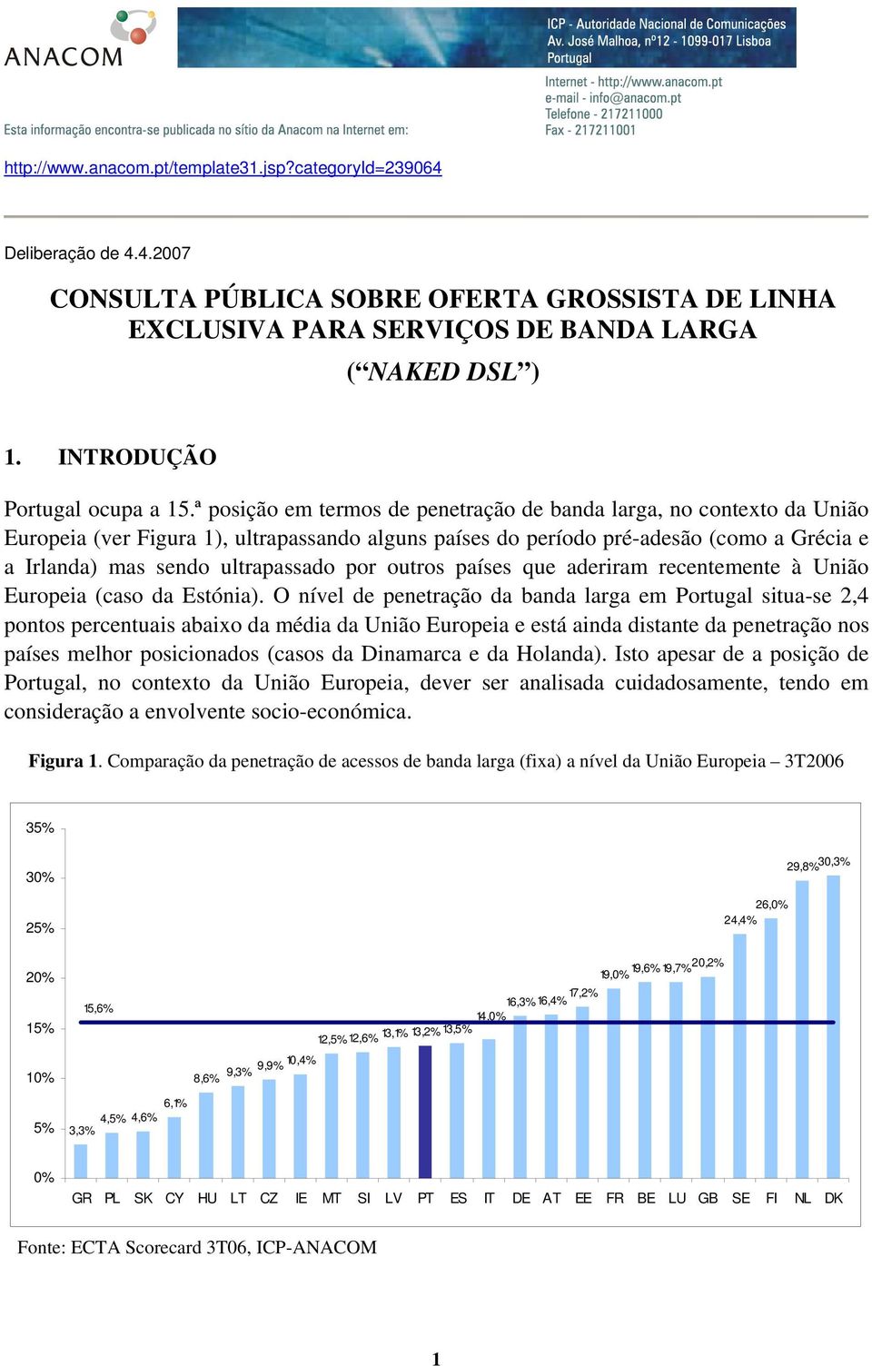 ª posição em termos de penetração de banda larga, no contexto da União Europeia (ver Figura 1), ultrapassando alguns países do período pré-adesão (como a Grécia e a Irlanda) mas sendo ultrapassado