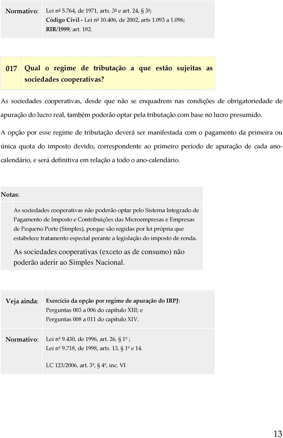 As sociedades cooperativas, desde que não se enquadrem nas condições de obrigatoriedade de apuração do lucro real, também poderão optar pela tributação com base no lucro presumido.