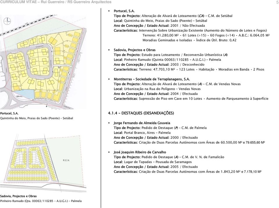 de Setúbal Local: Quintinha do Meio, Praias do Sado (Poente) Setúbal Ano de Concepção / Estado Actual: 2001 / Não Efectuada Características: Intervenção Sobre Urbanização Existente (Aumento do Número