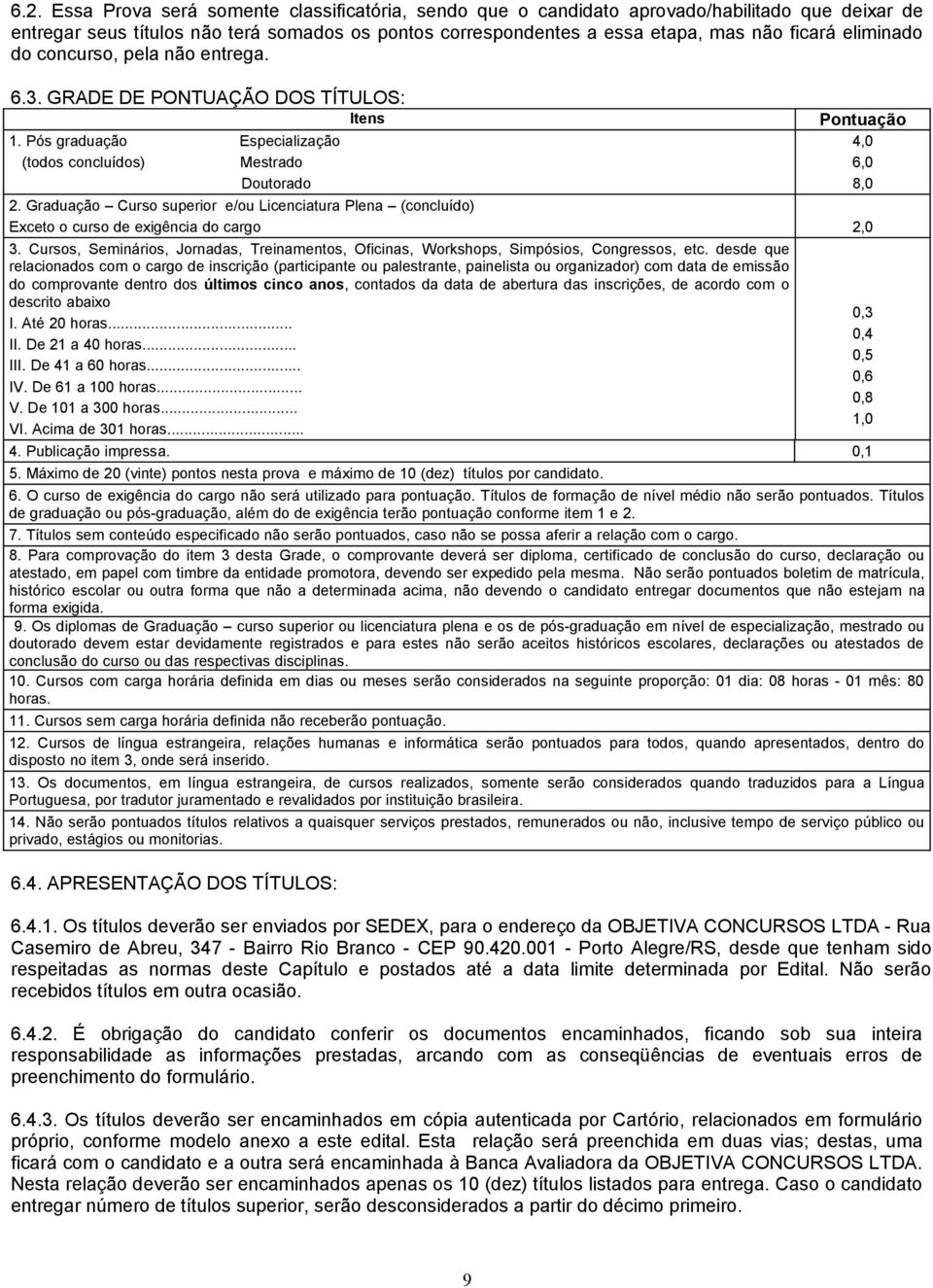 Graduação Curso superior e/ou Licenciatura Plena (concluído) Exceto o curso de exigência do cargo 2,0 3. Cursos, Seminários, Jornadas, Treinamentos, Oficinas, Workshops, Simpósios, Congressos, etc.