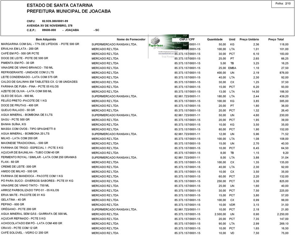 C/ 06 UNIDADES FARINHA DE FUBA - FINA - PCTE 05 KILOS AZEITE DE OLIVA - LATA COM 500 ML OLEO DE SOJA - 900 ML FEIJÃO PRETO -PACOTE DE 1 KG DOCE DE FRUTAS - 400 GR QUEIJO RALADO - 50 GR AGUA MINERAL -