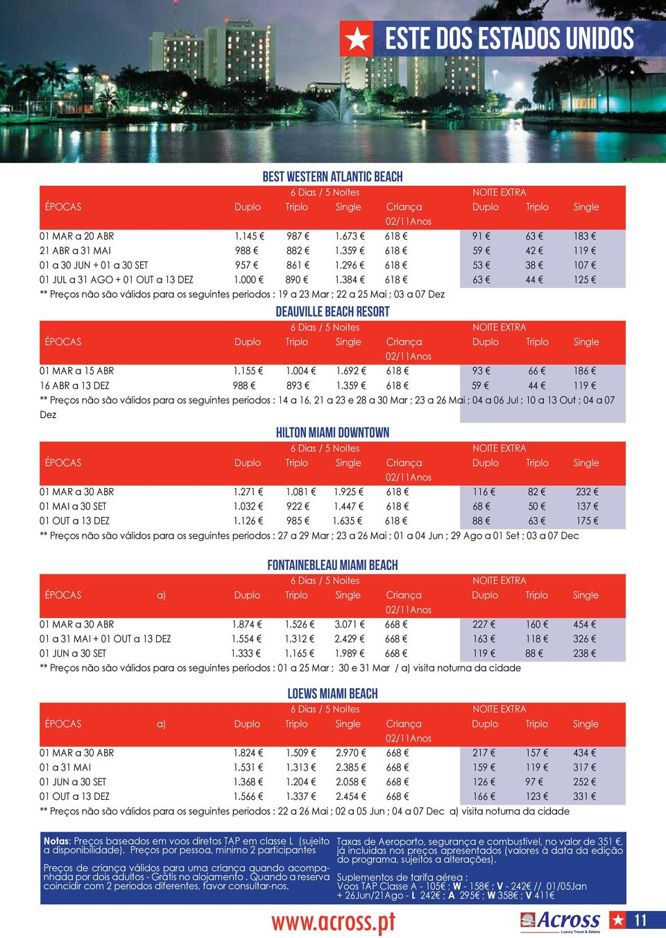 384 618 63 44 125 ** Preços não são válidos para os seguintes periodos : 19 a 23 Mar ; 22 a 25 Mai ; 03 a 07 Dez DEAUVILLE BEACH RESORT 6 Dias / 5 Noites NOITE EXTRA ÉPOCAS Duplo Triplo Single