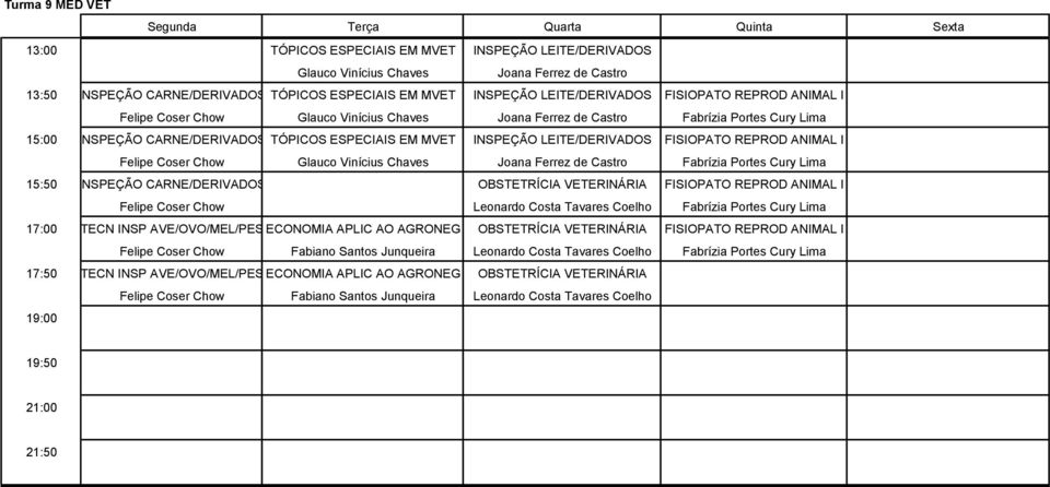 FISIOPATO REPROD ANIMAL I Felipe Coser Chow Glauco Vinícius Chaves Joana Ferrez de Castro Fabrízia Portes Cury Lima 15:50 INSPEÇÃO CARNE/DERIVADOS OBSTETRÍCIA VETERINÁRIA FISIOPATO REPROD ANIMAL I