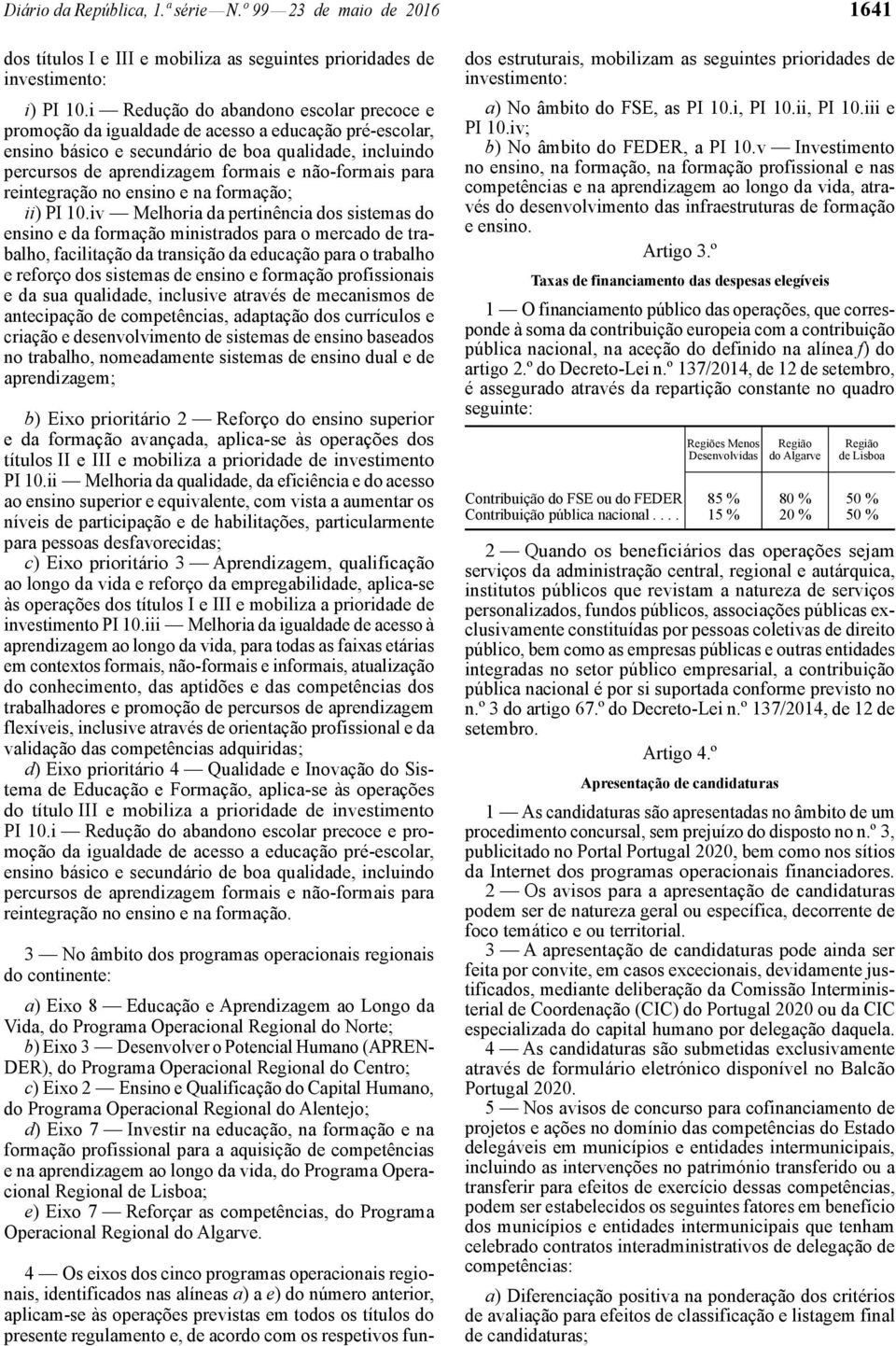 -formais para reintegração no ensino e na formação; ii) PI 10.