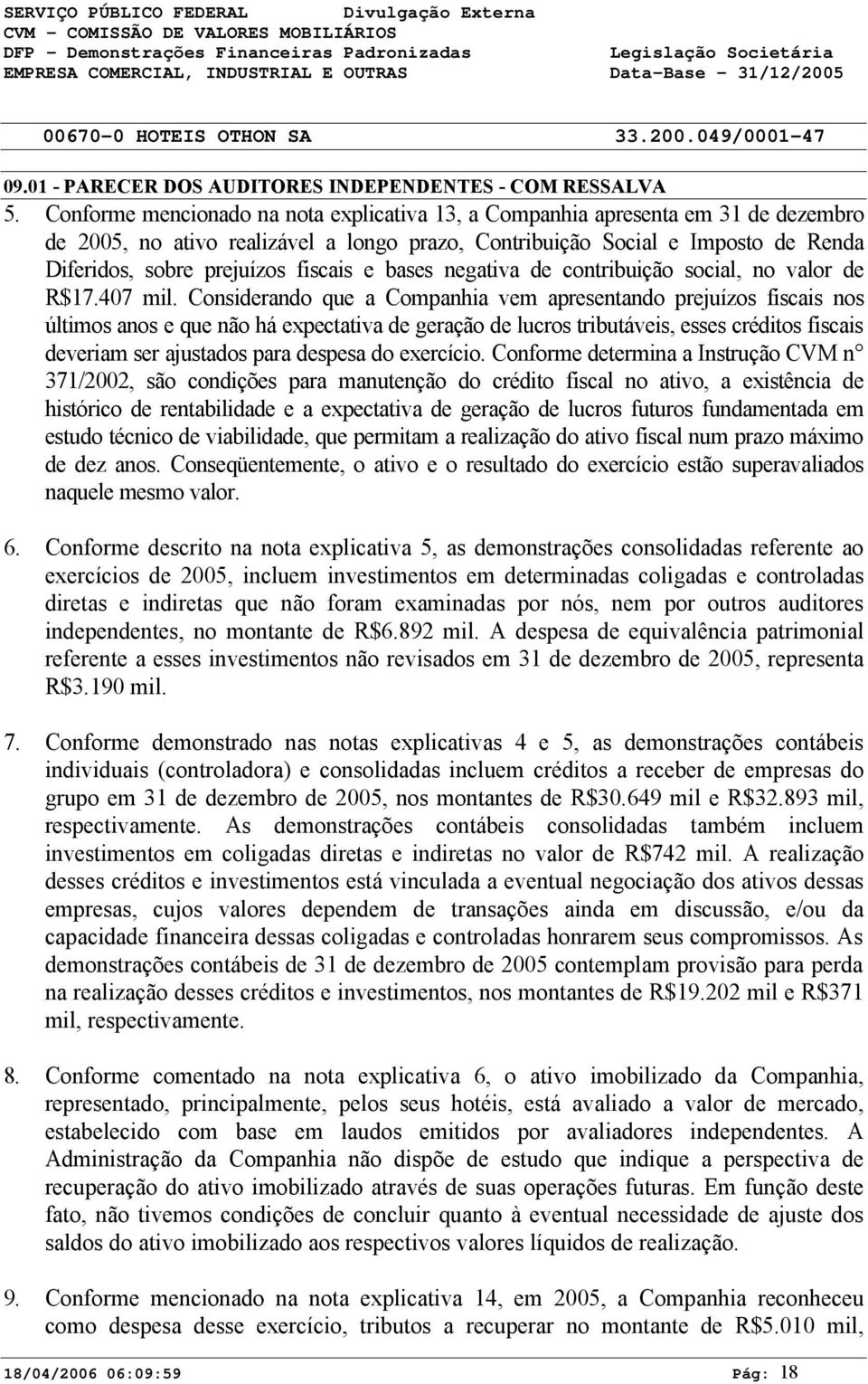 e bases negativa de contribuição social, no valor de R$17.47 mil.