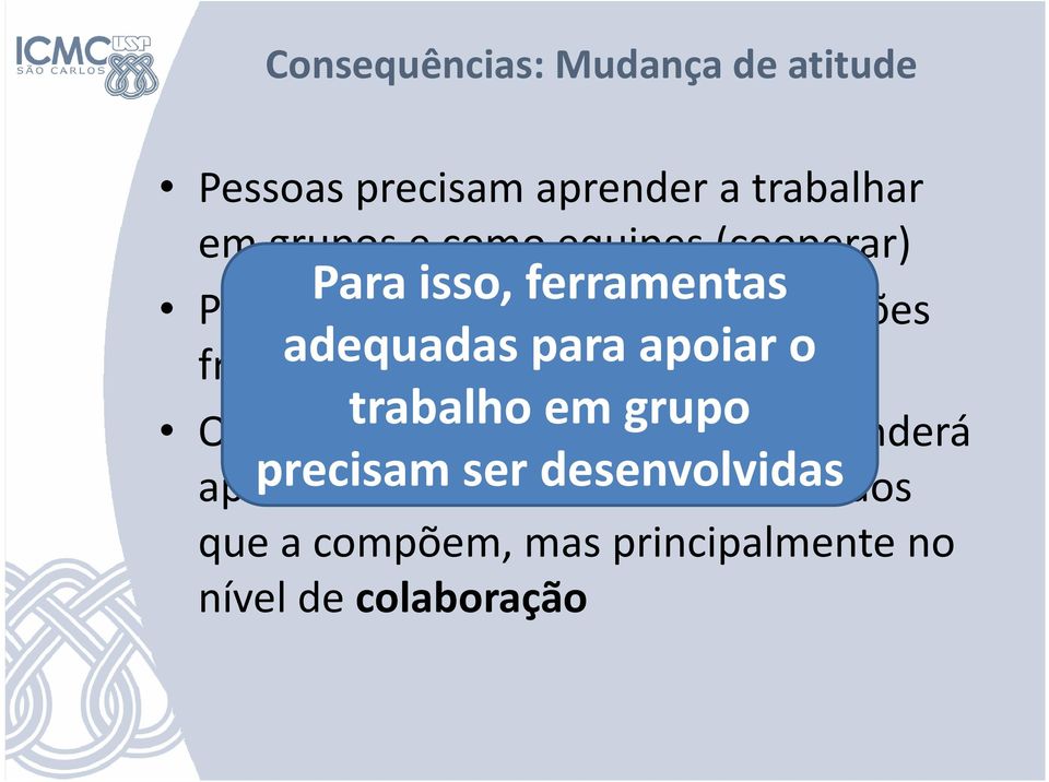 (comunicação) para apoiar o O sucesso trabalho de uma em equipe grupo não dependerá apenas precisam