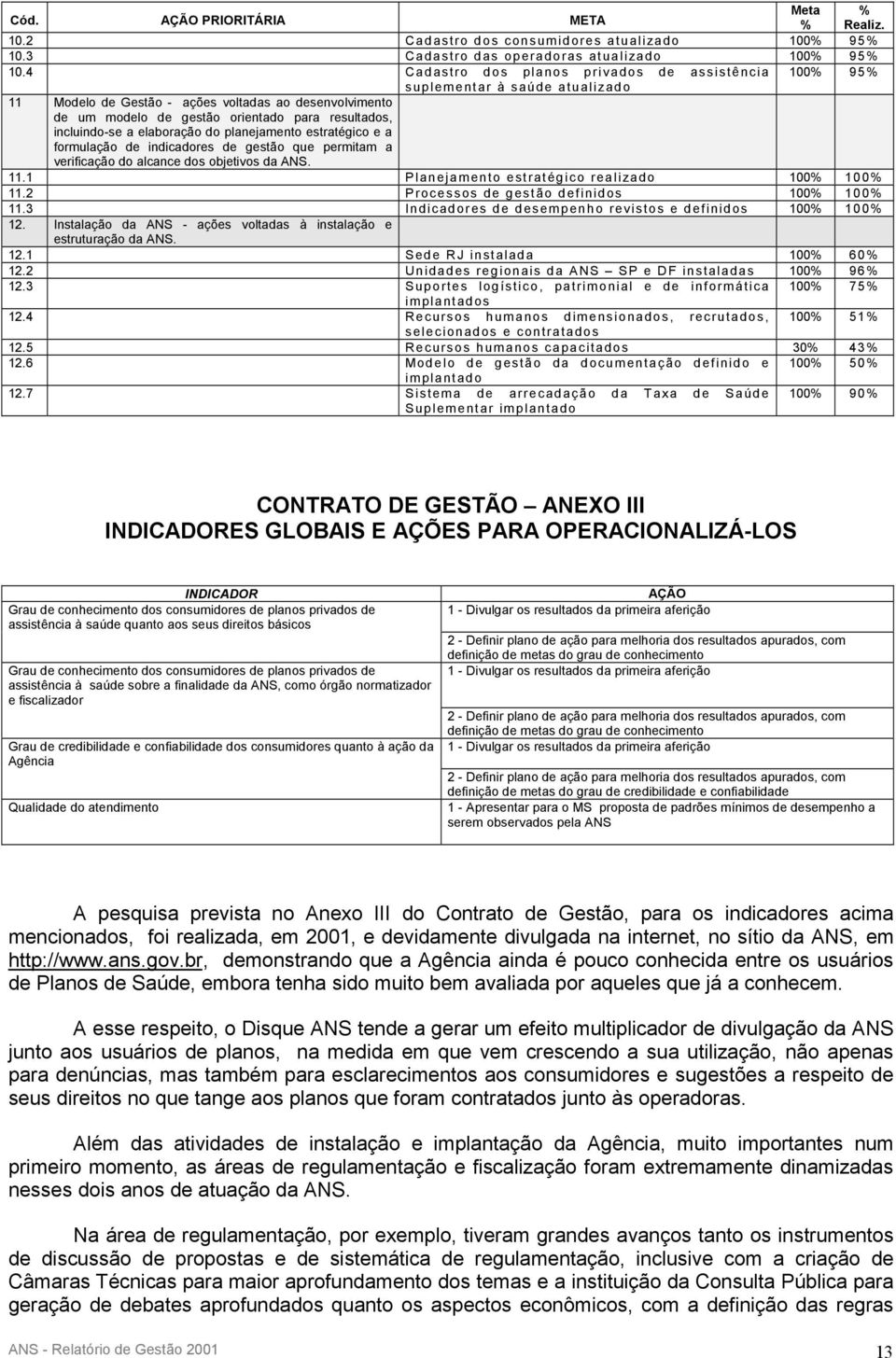 incluindo-se a elaboração do planejamento estratégico e a formulação de indicadores de gestão que permitam a verificação do alcance dos objetivos da ANS. 11.