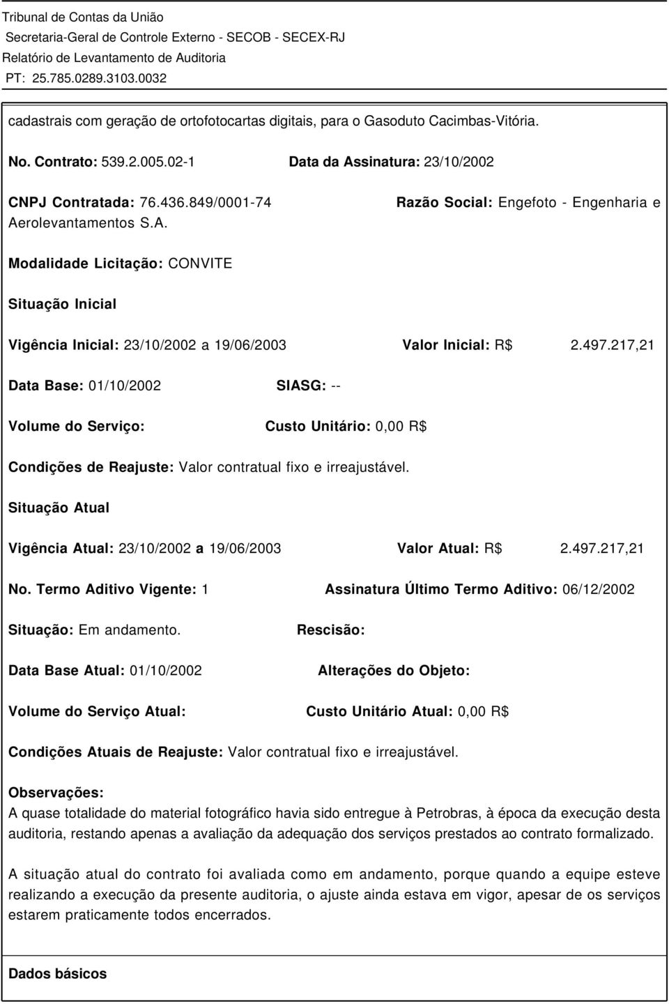 217,21 Data Base: 01/10/2002 SIASG: -- Volume do Serviço: Custo Unitário: 0,00 R$ Condições de Reajuste: Valor contratual fixo e irreajustável.