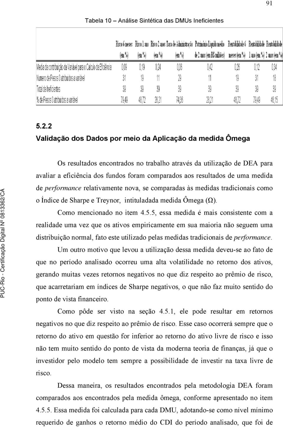 uma medida de performance relativamente nova, se comparadas às medidas tradicionais como o Índice de Sharpe e Treynor, intituladada medida Ômega (Ω). Como mencionado no item 4.5.