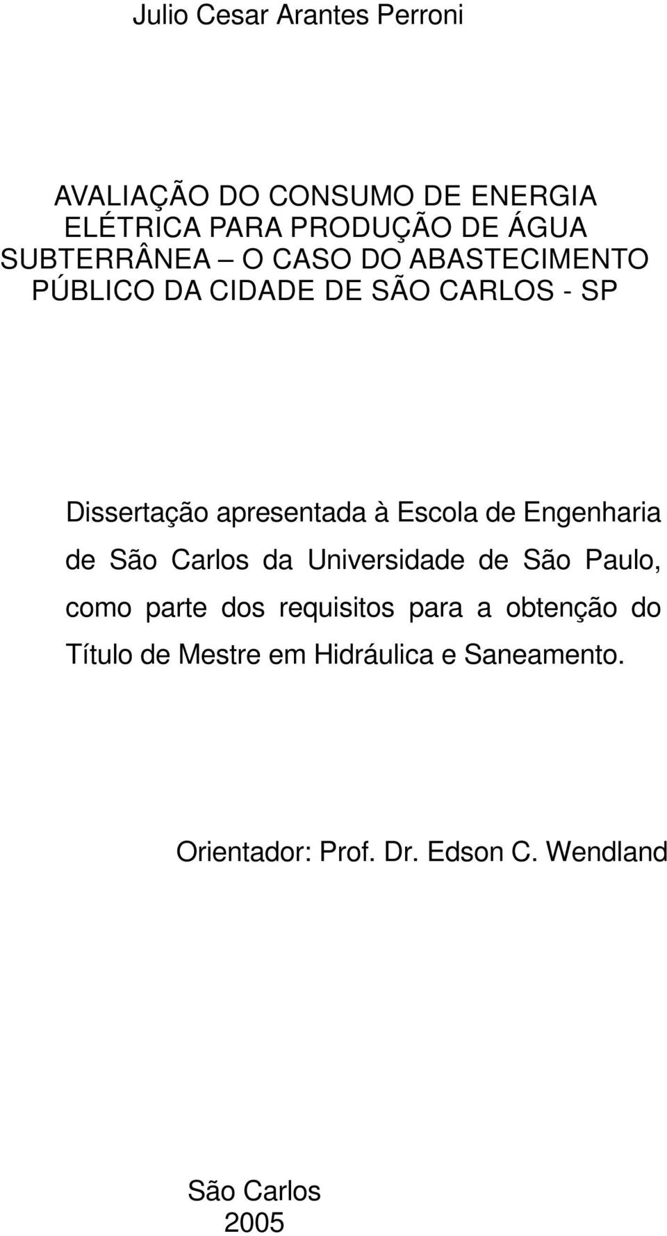 Escola de Engenharia de São Carlos da Universidade de São Paulo, como parte dos requisitos para a