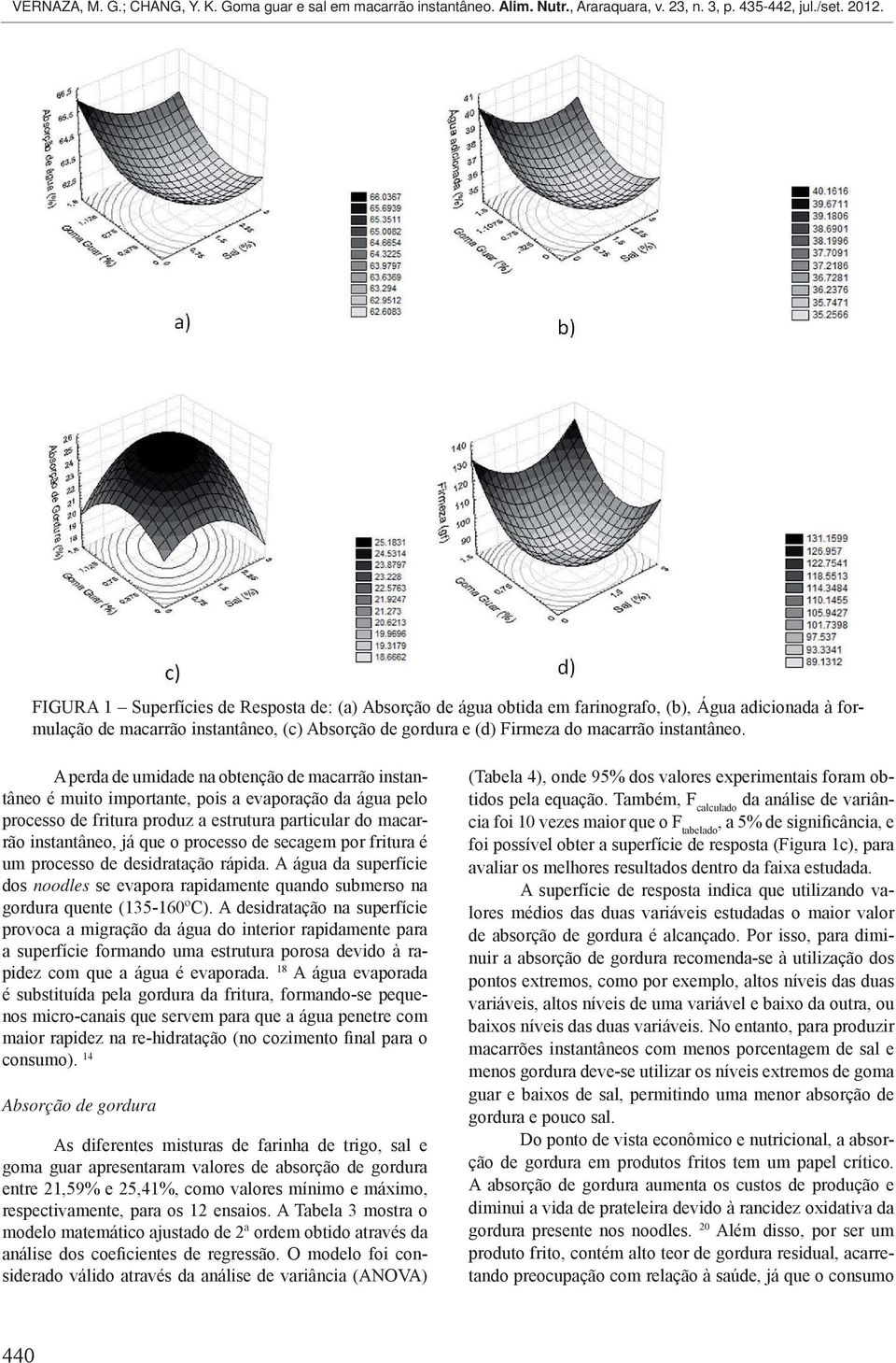 A perda de umidade na obtenção de macarrão instantâneo é muito importante, pois a evaporação da água pelo processo de fritura produz a estrutura particular do macarrão instantâneo, já que o processo