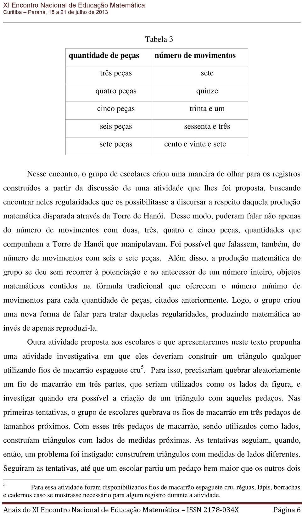 discursar a respeito daquela produção matemática disparada através da Torre de Hanói.