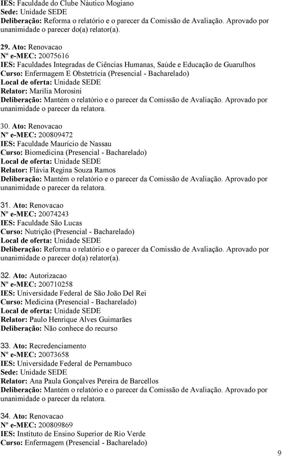 Ato: Renovacao Nº e-mec: 200809472 IES: Faculdade Maurício de Nassau Curso: Biomedicina (Presencial - Bacharelado) Relator: Flávia Regina Souza Ramos 31.