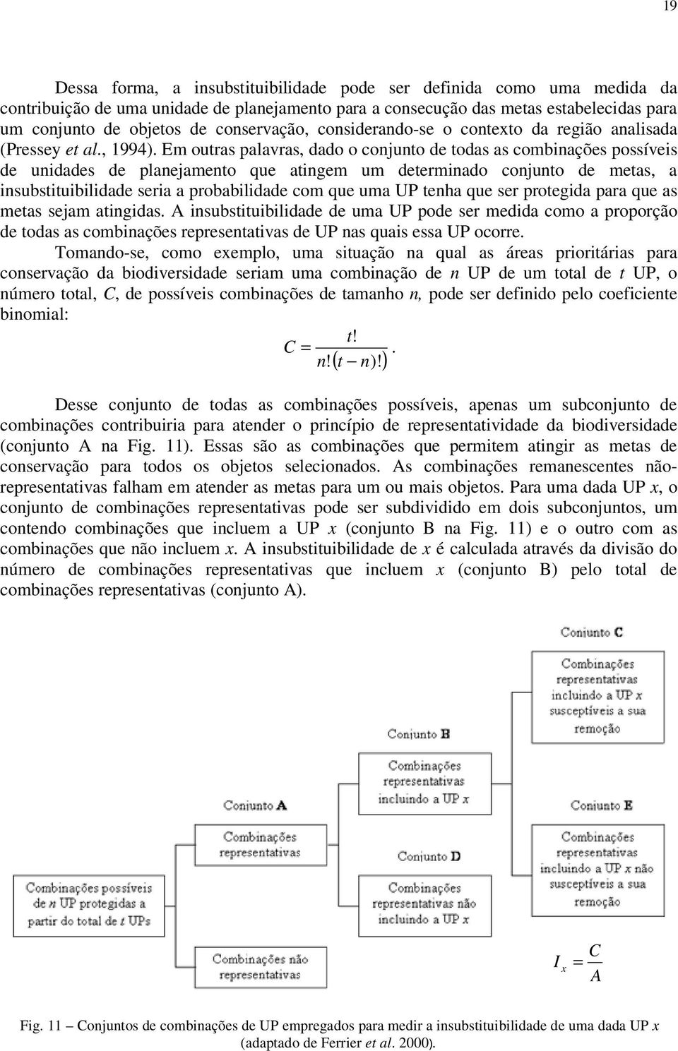 Em outras palavras, dado o conjunto de todas as combinações possíveis de unidades de planejamento que atingem um determinado conjunto de metas, a insubstituibilidade seria a probabilidade com que uma