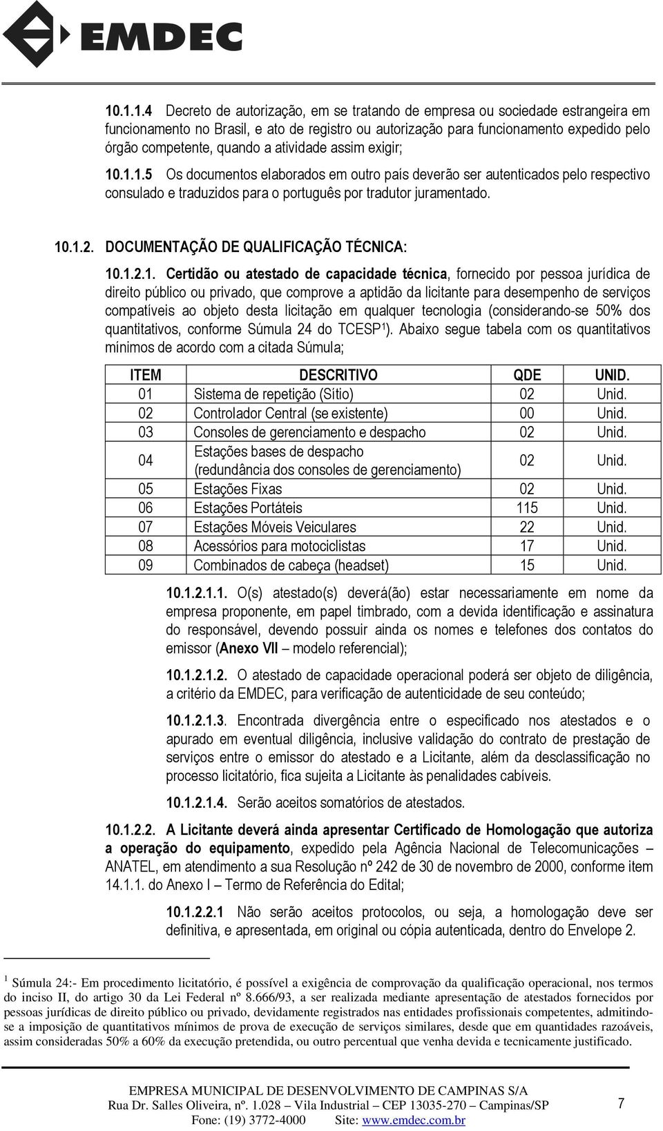 DOCUMENTAÇÃO DE QUALIFICAÇÃO TÉCNICA: 10