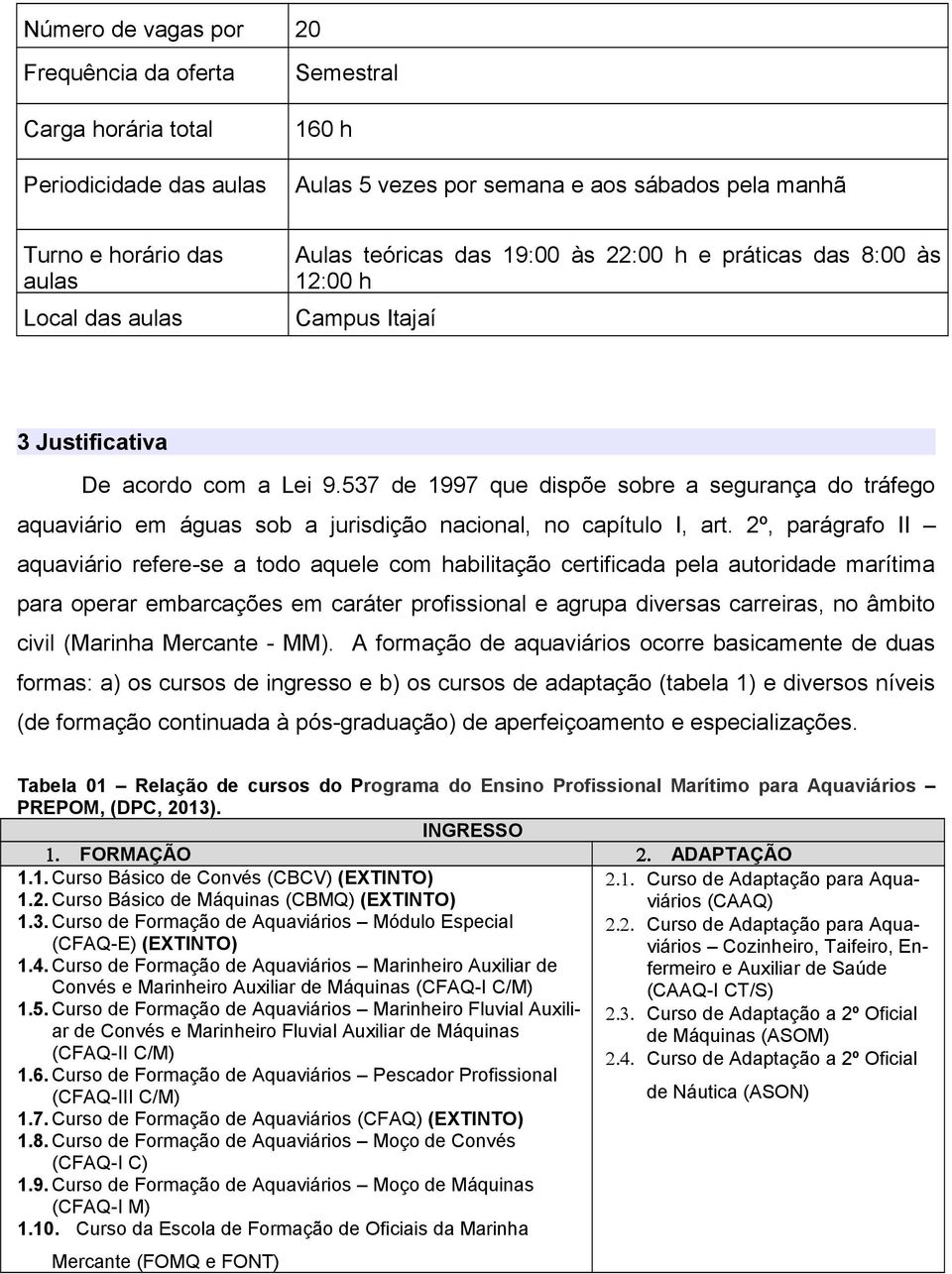 537 de 1997 que dispõe sobre a segurança do tráfego aquaviário em águas sob a jurisdição nacional, no capítulo I, art.