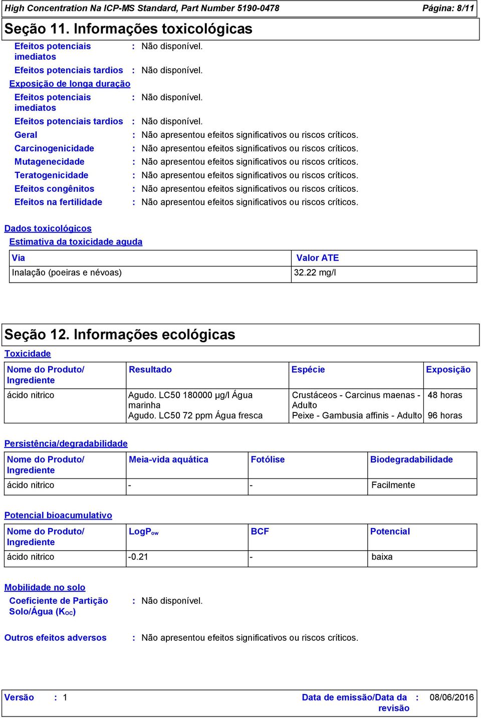 Mutagenecidade Teratogenicidade Efeitos congênitos Efeitos na fertilidade Não apresentou efeitos significativos ou riscos críticos.