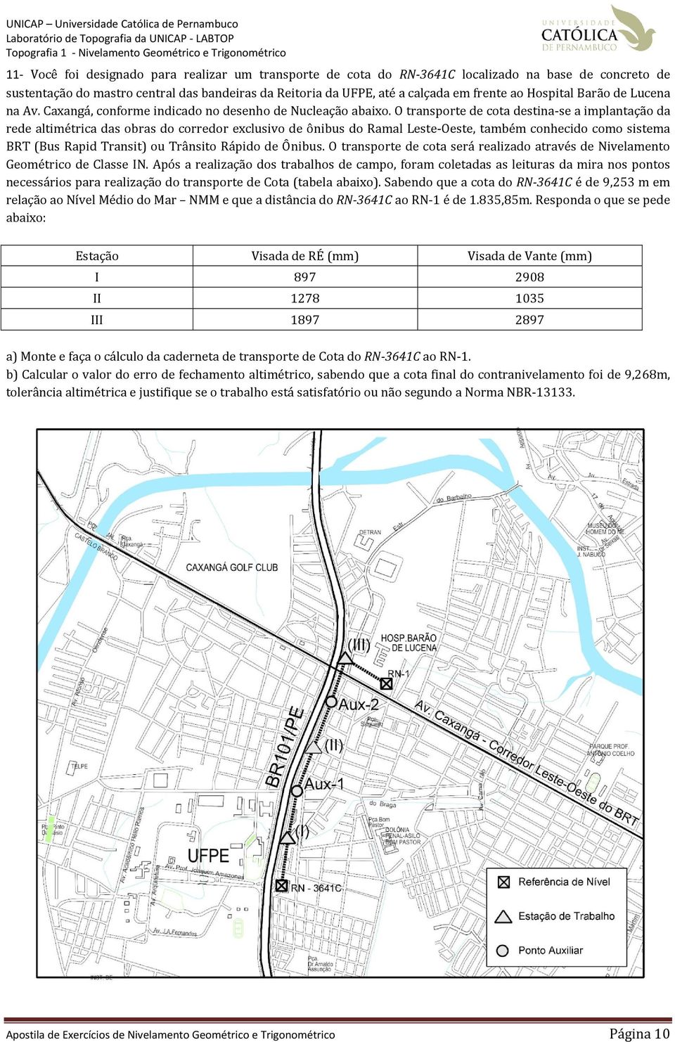 O transporte de cota destina-se a implantação da rede altimétrica das obras do corredor exclusivo de ônibus do Ramal Leste-Oeste, também conhecido como sistema BRT (Bus Rapid Transit) ou Trânsito