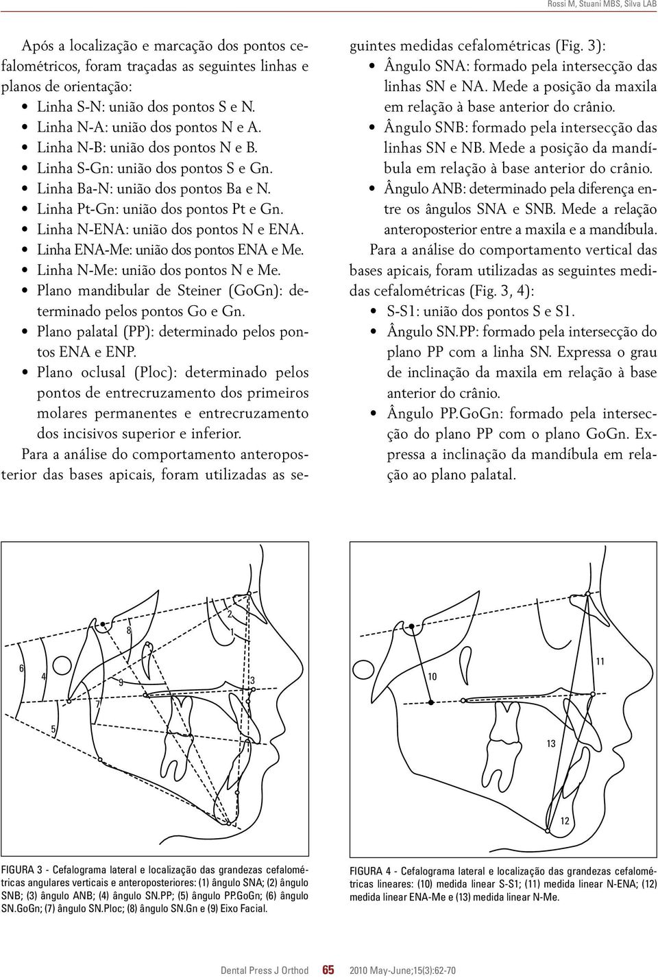 Linha N-ENA: união dos pontos N e ENA. Linha ENA-Me: união dos pontos ENA e Me. Linha N-Me: união dos pontos N e Me. Plano mandibular de Steiner (GoGn): determinado pelos pontos Go e Gn.