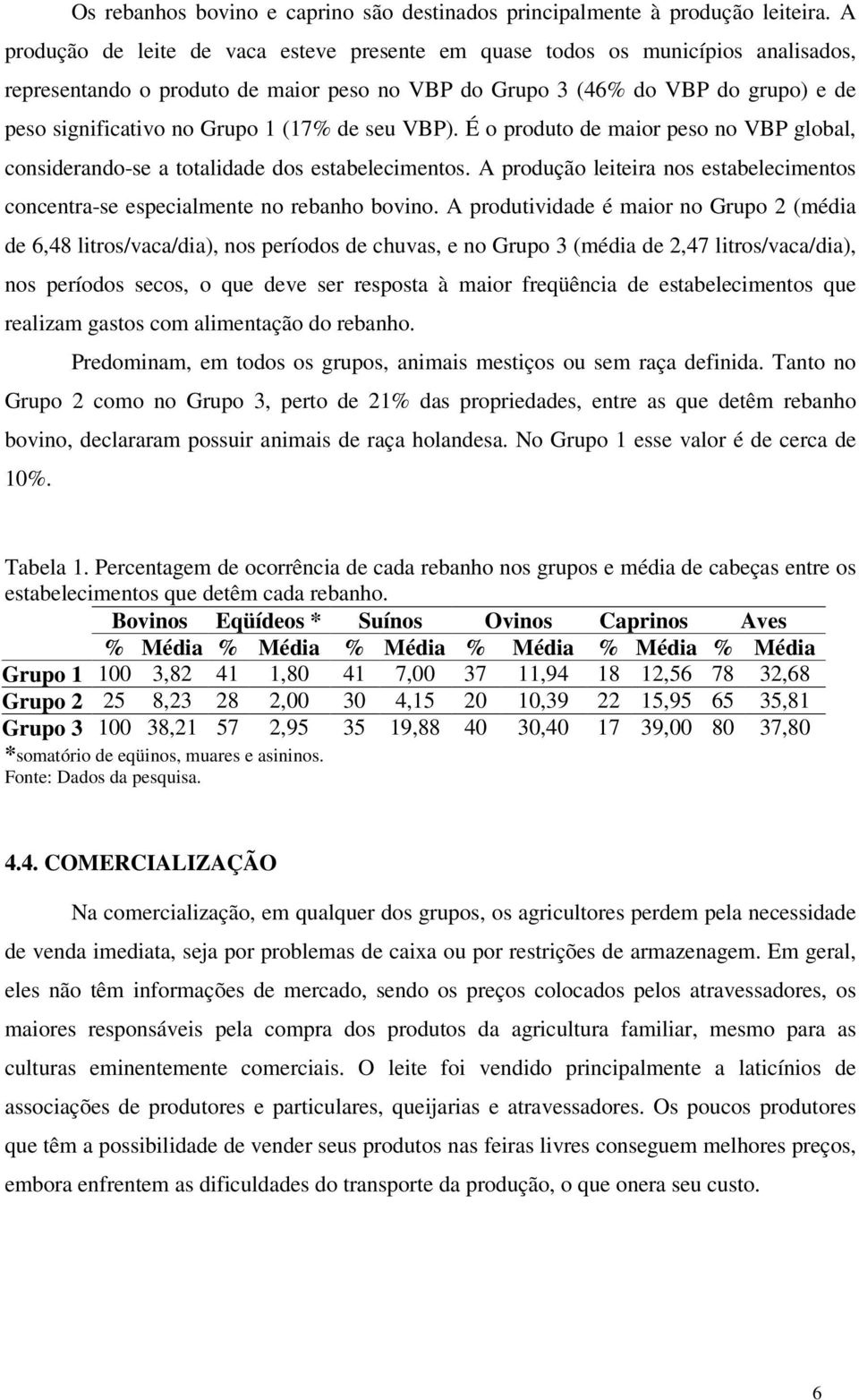 (17% de seu VBP). É o produto de maior peso no VBP global, considerando-se a totalidade dos estabelecimentos. A produção leiteira nos estabelecimentos concentra-se especialmente no rebanho bovino.