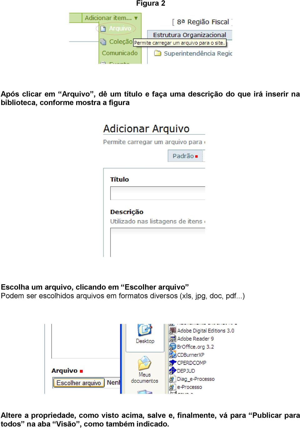 ser escolhidos arquivos em formatos diversos (xls, jpg, doc, pdf.