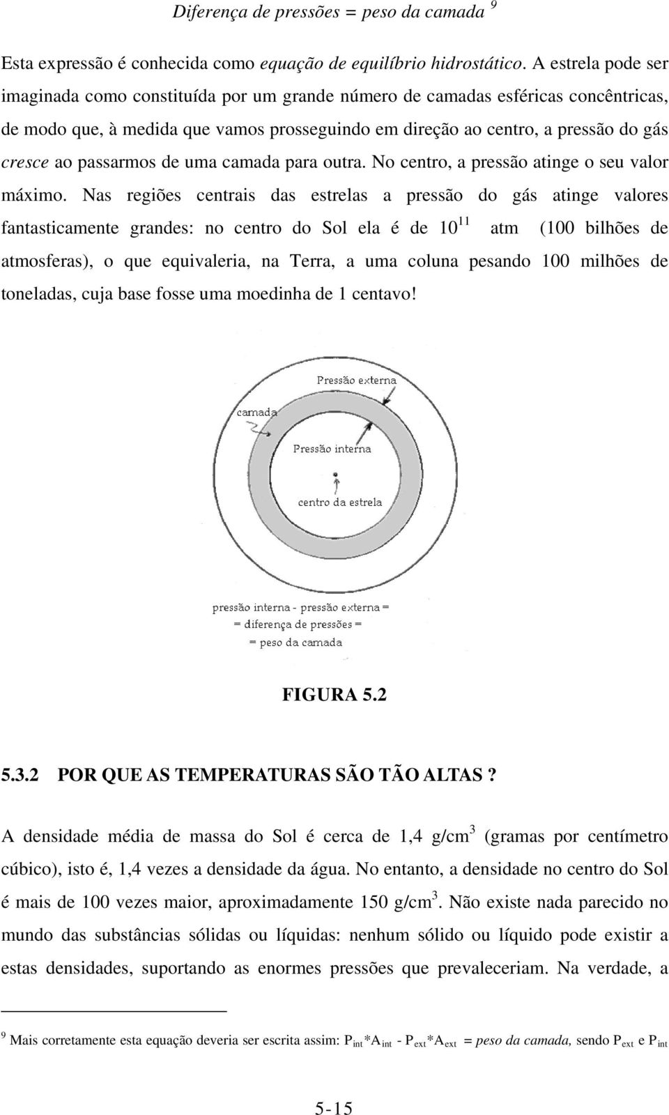 passarmos de uma camada para outra. No centro, a pressão atinge o seu valor máximo.