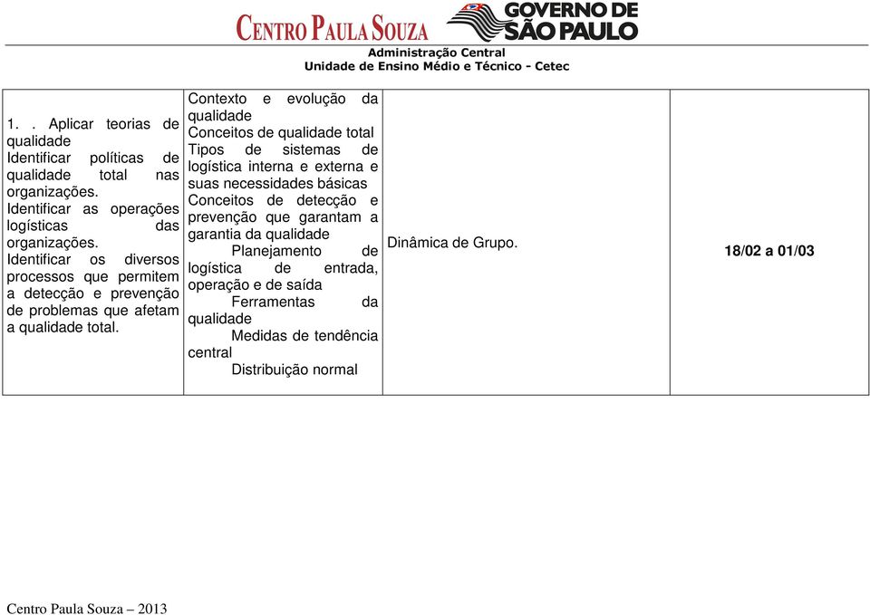 Contexto e evolução da Conceitos de total Tipos de sistemas de logística interna e externa e suas necessidades básicas Conceitos de