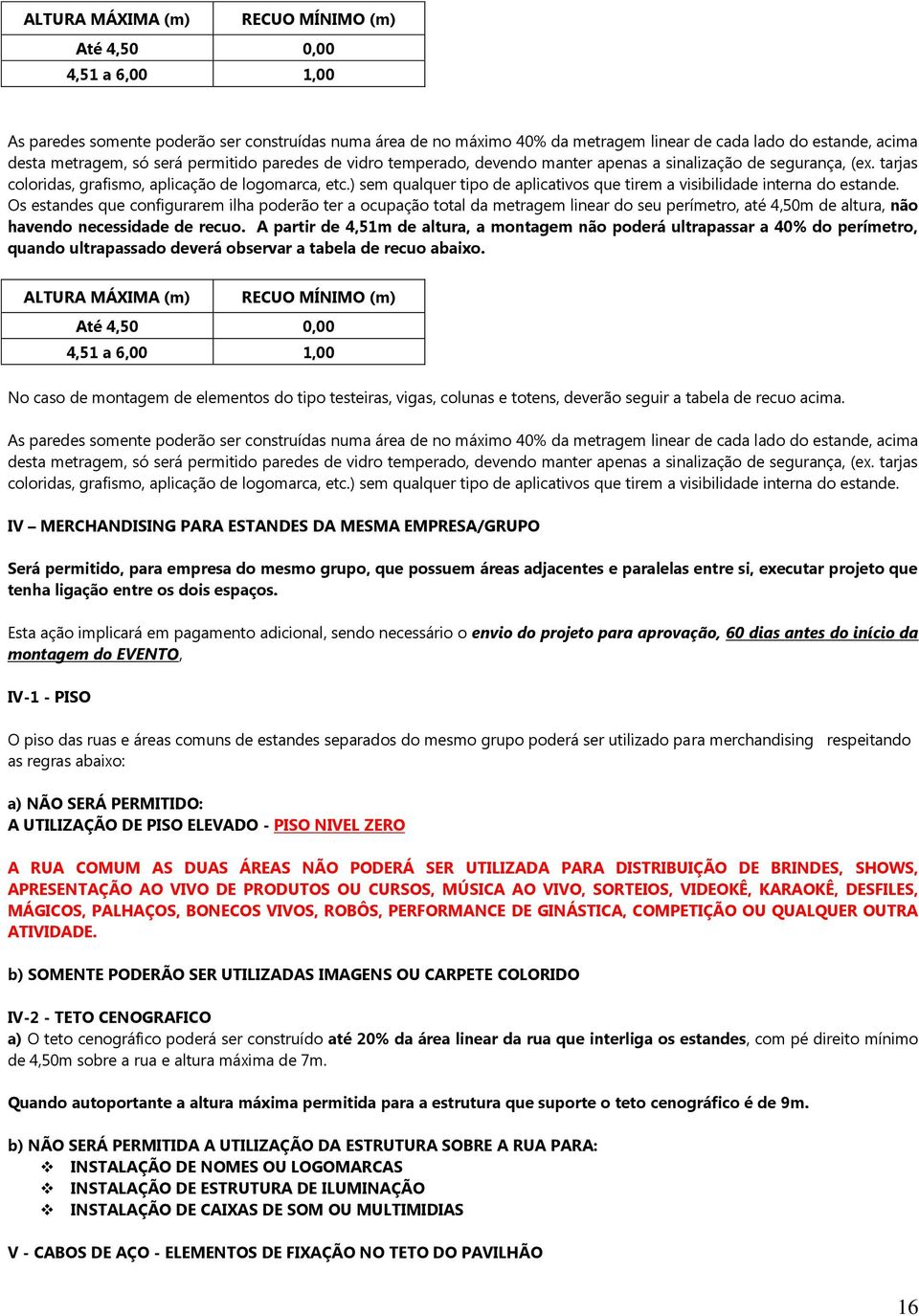 ) sem qualquer tipo de aplicativos que tirem a visibilidade interna do estande.