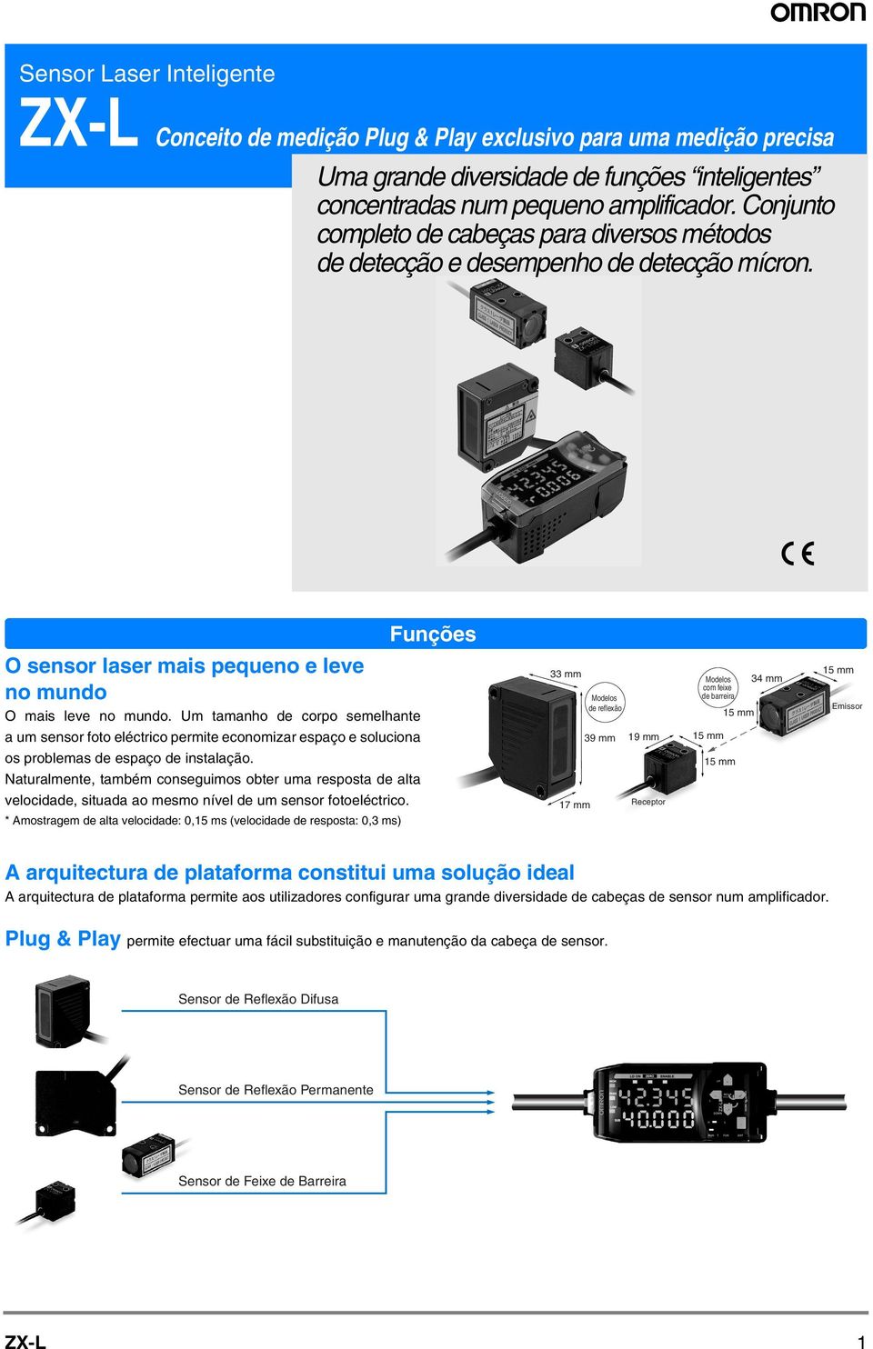 Um tamanho de corpo semelhante mm Modelos de reflexão Modelos mm com feixe de barreira 5 mm 5 mm Emissor a um sensor foto eléctrico permite economizar espaço e soluciona 9 mm 9 mm 5 mm os problemas