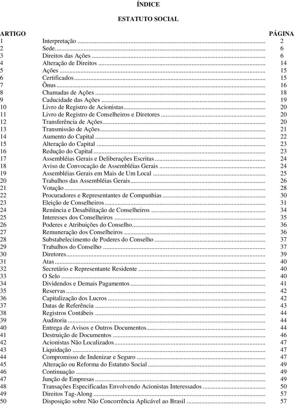 .. 21 14 Aumento do Capital... 22 15 Alteração do Capital... 23 16 Redução do Capital... 23 17 Assembléias Gerais e Deliberações Escritas... 24 18 Aviso de Convocação de Assembléias Gerais.