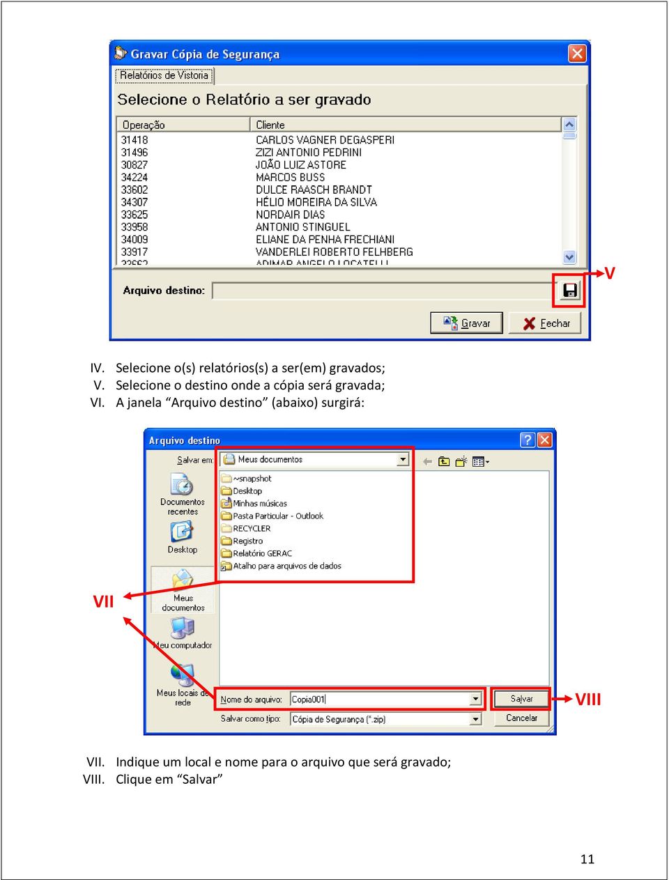 A janela Arquivo destino (abaixo) surgirá: VII VIII VII.