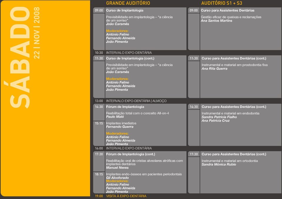 ) Previsibilidade em implantologia a ciência de um sorriso João Caramês Moderadores: António Felino Fernando Almeida João Pimenta ALMOÇO Fórum de Implantologia 09:00 11:30 Curso para Assistentes