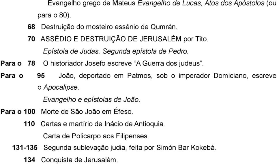 Para o 95 João, deportado em Patmos, sob o imperador Domiciano, escreve o Apocalipse. Evangelho e epístolas de João.