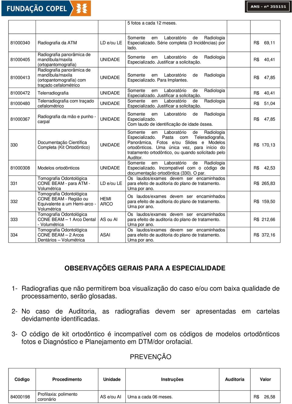 cefalométrico UNIDADE UNIDADE 81000472 Telerradiografia UNIDADE 81000480 81000367 330 Telerradiografia com traçado cefalométrico Radiografia da mão e punho - carpal Documentação Científica Completa