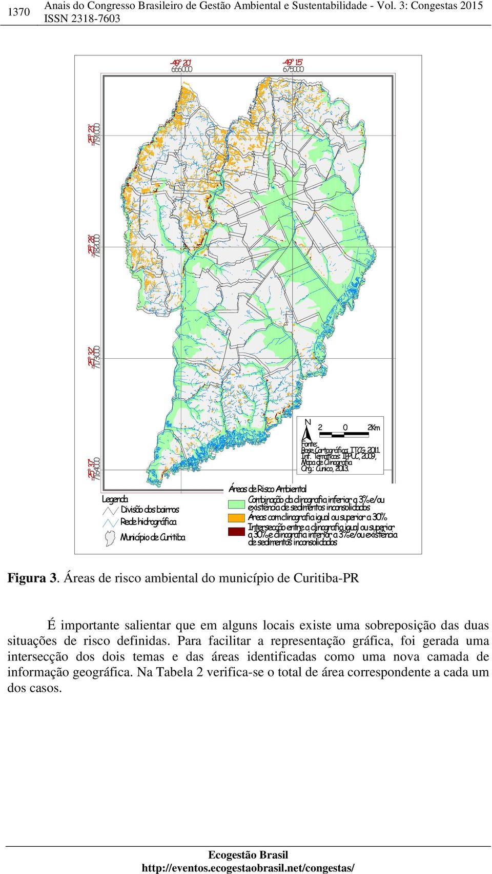 Temáticas: IPPUC, 2009, Mapa de Clinografia Org.: Cunico, 2013.