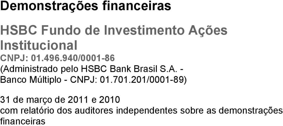 ministrado pelo HSBC Bank Brasil S.A.