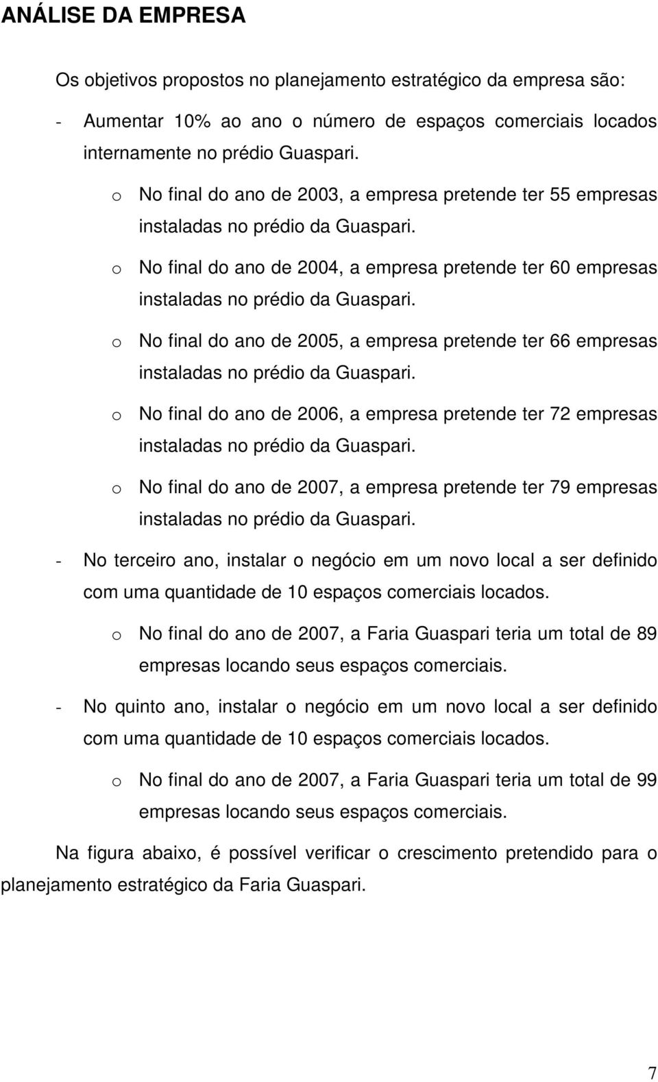 o No final do ano de 2005, a empresa pretende ter 66 empresas instaladas no prédio da Guaspari. o No final do ano de 2006, a empresa pretende ter 72 empresas instaladas no prédio da Guaspari.